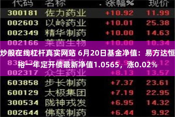 炒股在线杠杆真实网站 6月20日基金净值：易方达恒裕一年定开债最新净值1.0565，涨0.02%